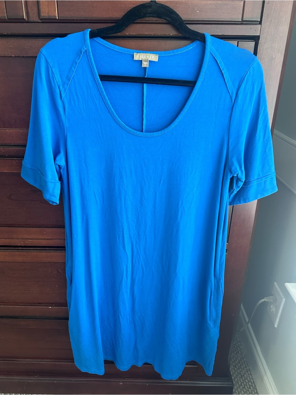 Lilla P royal blue stretch mini shirt dress size M